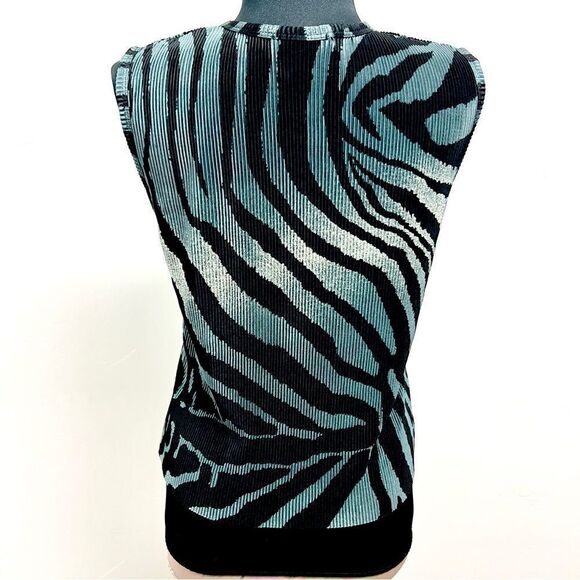 NWOT vintage 90’s abstract tank by Plisse teal black swirl print sz M pleated - Picture 4 of 11